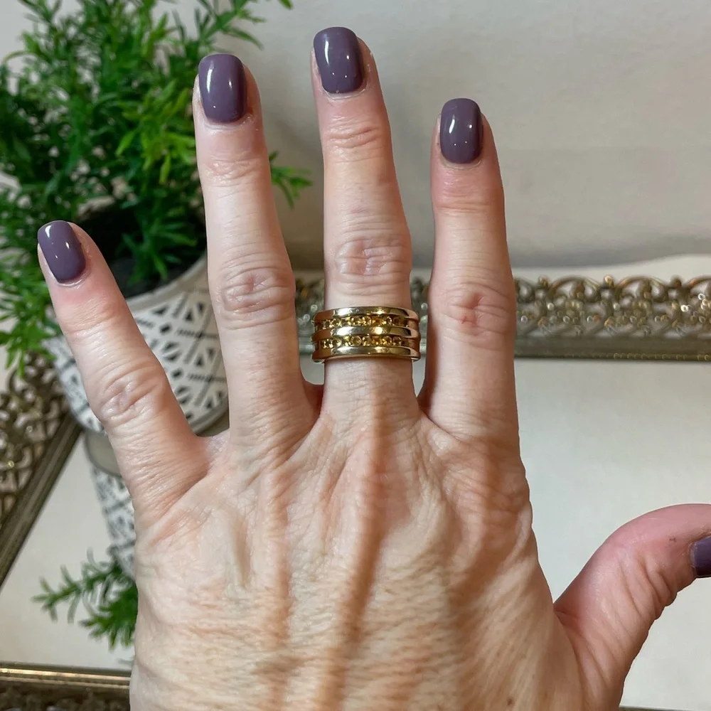 Vintage Galaxy Ring Round & Square Champagne CZ Citrine Yellow Sapphire | RARE